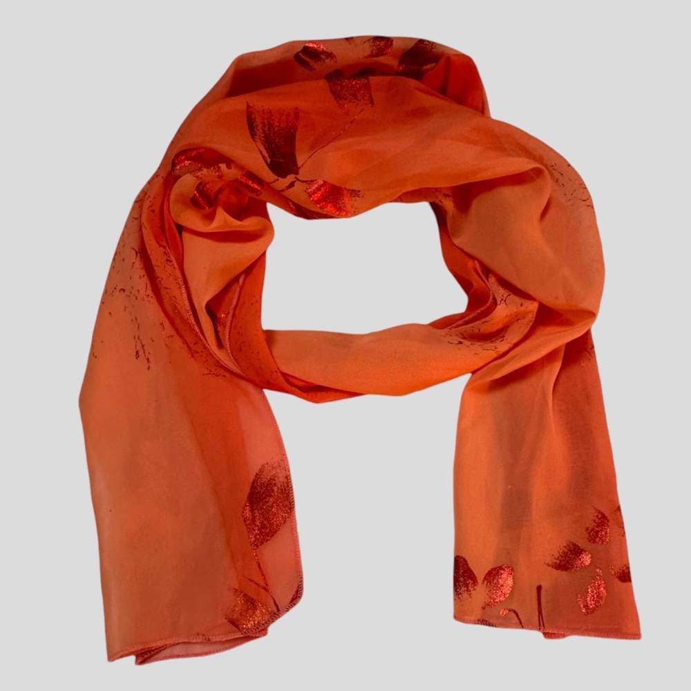 Women’s Scarf Sheer Coral Pink Metallic Floral Print
